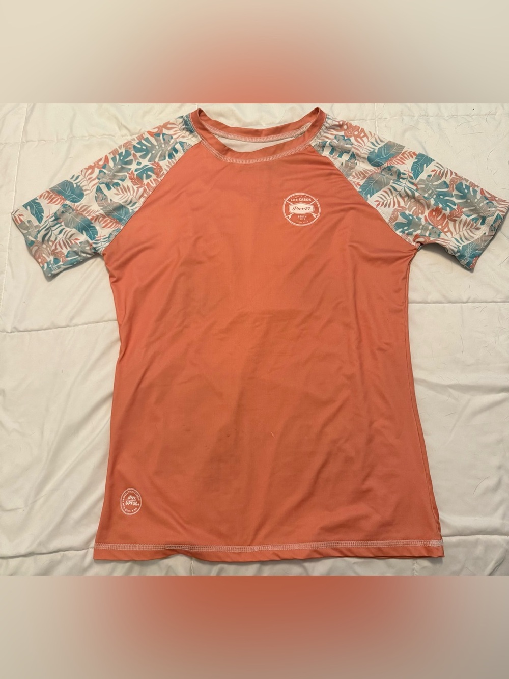 Ladies Coral Floral Sleeve Swim Coverup Rash Guard